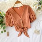 V-neck Short-sleeve Lace Up Strap Shirt
