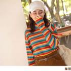 High Neck Striped Knit Top