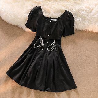 Short-sleeve Cut-out Chain Detail Mini A-line Dress