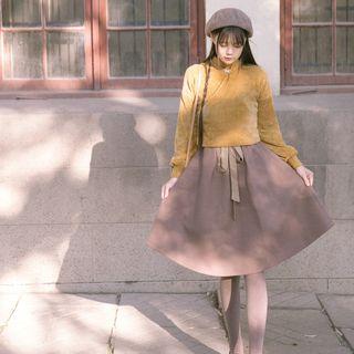 Corduroy Blouse / Sleeveless Midi A-line Dress