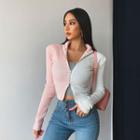 Mock-neck Two-tone Cropped Zip-up Jacket