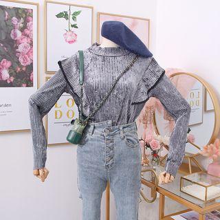 Ruffled-trim Velvet Top