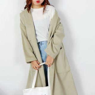 Plain Slim-fit Coat Grayish Green - One Size