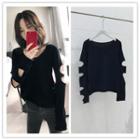 Cut Out Sleeve Knit Top Black - One Size