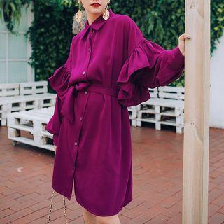 Ruffle Long-sleeve Shirtdress