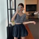 Mini A-line Skirt / Plaid Short-sleeve Blouse