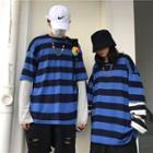 Couple Matching Mock Two-piece Striped Long-sleeve T-shirt