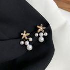 Alloy Flower Faux Pearl Dangle Earring 1 Pair - S925 Silver - As Shown In Figure - One Size