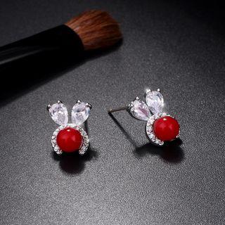 Rhinestone Rabbit Stud Earring Red - One Size
