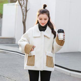 Paneled Faux Shearling Zip Jacket
