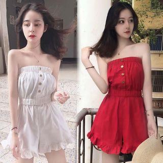 Strapless Ruffled Wide Leg Playsuit