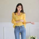 Mandarin-collar Long-sleeve Pocket-front Shirt