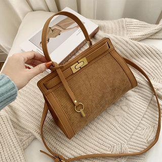 Velvet Panel Top Handle Crossbody Bag