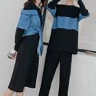 Couple Matching Denim Paneled Sweatshirt / Mock Two-piece A-line Dress
