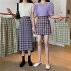 Plaid Mini A-line Skirt / Midi Straight-fit Skirt