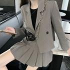 Double-breasted Gingham Blazer / Pleated Mini Skirt