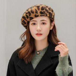 Leopard Print Wool Beret Hat