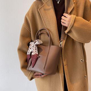 Set: Faux Leather Bucket Crossbody Bag + Pouch