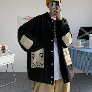 Cartoon Embroidered Panel Shirt Jacket