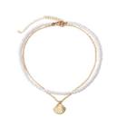 Faux Pearl Alloy Shell Pendant Layered Necklace 0233 - Gold - One Size