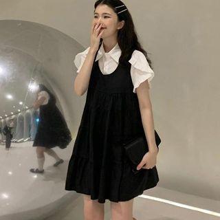 Ruffle Trim Short-sleeve Shirt / Sleeveless A-line Dress