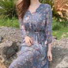 Long Sleeve Floral Print V-neck Dress