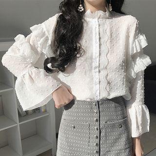 Lace-trim Dotted Shirt