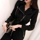 3/4-sleeve Collared Cropped Jumpsuit