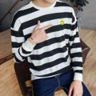 Smiley Face Embroidered Striped Long Sleeve T-shirt