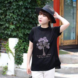 Mock-neck Tree Print Knit Top