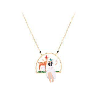 Fashion Creative Plated Gold Enamel Princess Deer Necklace Golden - One Size