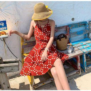 Spaghetti Strap Polka Dot Chiffon A-line Mini Tiered Dress