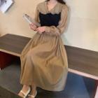 Long-sleeve Peter Pan Collar Midi A-line Dress / Vest