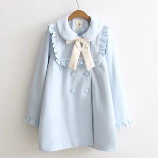 Frill Trim Double Breasted Woolen Coat