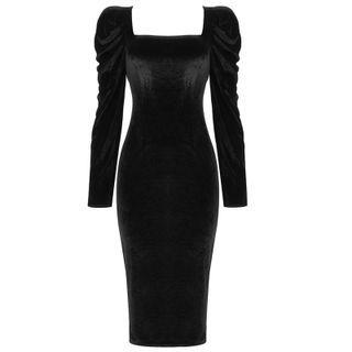 Square-neck Plain Midi Bodycon Dress