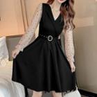 Long-sleeve Starry Mesh V-neck A-line Dress
