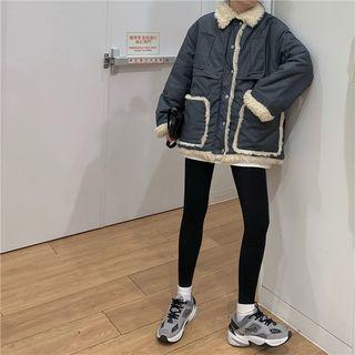 Faux Shearling Trim Button Jacket As Shown In Figure - One Size