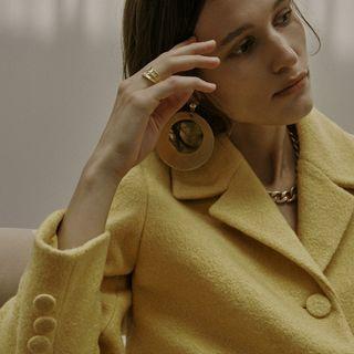 Single-breasted Cropped Jacket Yellow - One Size