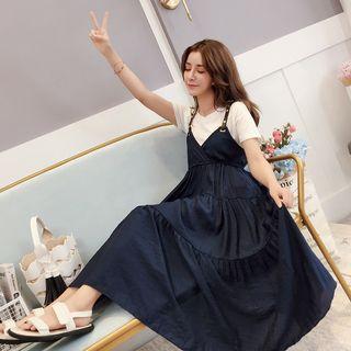 Set: Short-sleeve T-shirt + Tiered Midi Dress