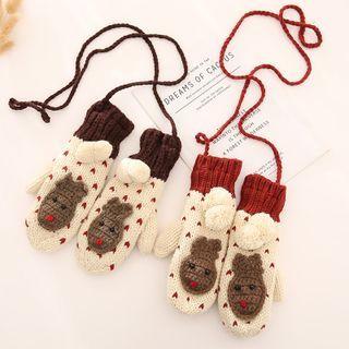 Deer Embroidered Knit Gloves