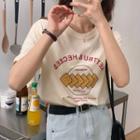 Biscuit Print Elbow-sleeve T-shirt