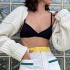 Open Front Ribbed Knit Cropped Cardigan