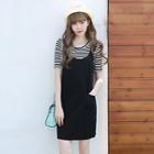 Set: Striped Short-sleeve T-shirt + Pinafore Dress