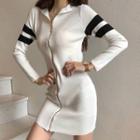 Long-sleeve Zipped Mini Bodycon Knit Dress