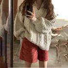 Cable Knit Sweater / Wide-leg Corduroy Shorts