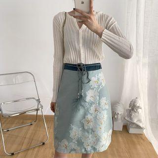 Flower Print Straight-fit Skirt