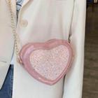 Glitter Faux Leather Heart Crossbody Bag