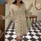 Long-sleeve Cable Knit Button-up Mini Dress Almond - One Size