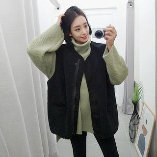 Sherpa-fleece Boxy Vest Black - One Size