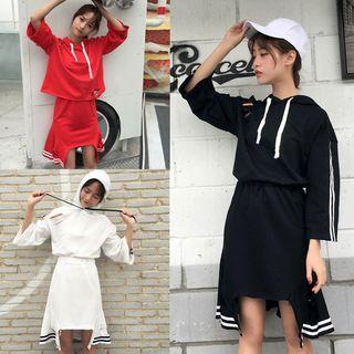 Set: Striped Hoodie + Irregular Hem Skirt